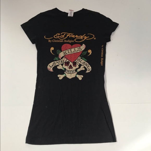 Vintage Don Ed Hardy by Christian Audigier T-Shirt XS Black Shirt Sleeve Tee - Picture 6 of 12